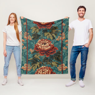 Kaiserliche Pfingstrosentapisserie Fleecedecke