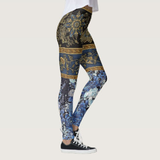 Kaiserlicher blauer BlumenKimono Leggings
