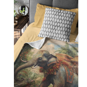 Kaiserlicher Elefant & Goldener Pavillon Vintage-B Fleecedecke