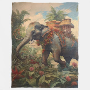 Kaiserlicher Elefant & Goldener Pavillon Vintage-B Fleecedecke