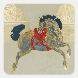 Kaiserliches Goldenes Pferd Quadratischer Aufkleber