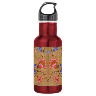 Kaiserliches Rot & Gold verflochtenes Blumen-Seide Edelstahlflasche