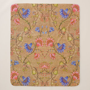 Kaiserliches Rot & Gold verflochtenes Blumen-Seide Sherpadecke