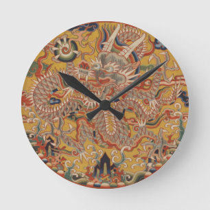 KaiserMing asiatische chinesische Drache-Kunst Runde Wanduhr