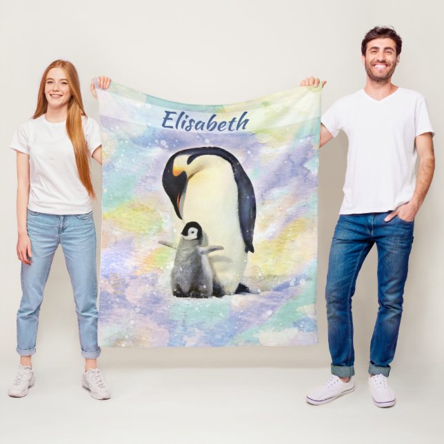 KaiserPenguin mit BabyWatercolor personalisiert Fleecedecke (Beispiel)