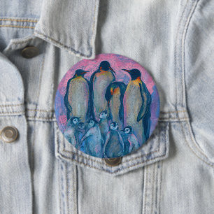 Kaiserpinguine, antarktische Vögel Eltern und Kind Button