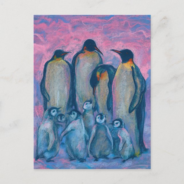 Kaiserpinguine Antarktische Vögel Gemälde von Tier Postkarte (Vorderseite)