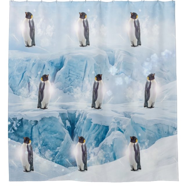 Kaiserpinguine auf einem Gletscher Duschvorhang (Vorderseite)