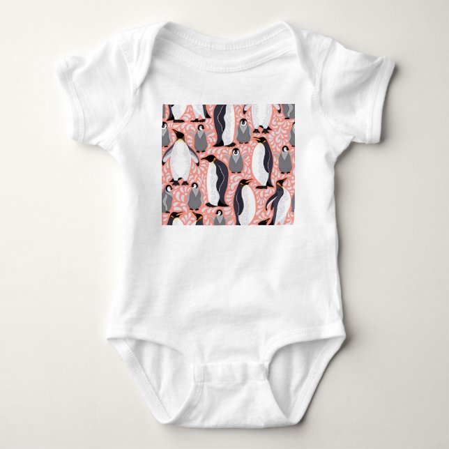 Kaiserpinguine, Sträucher, rosa dekoratives Muster Baby Strampler (Vorderseite)