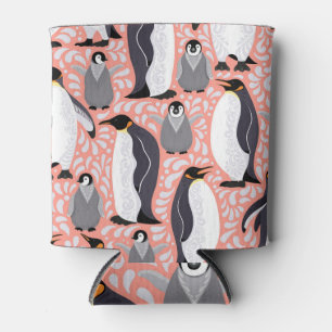 Kaiserpinguine, Sträucher, rosa dekoratives Muster Dosenkühler
