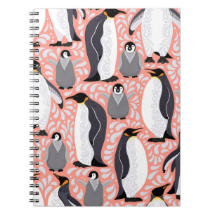 Kaiserpinguine, Sträucher, rosa dekoratives Muster Notizblock