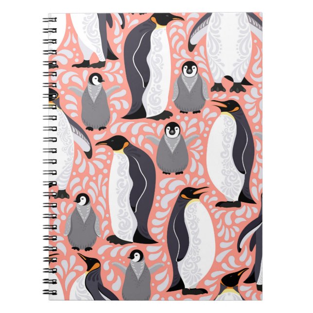 Kaiserpinguine, Sträucher, rosa dekoratives Muster Notizblock (Vorderseite)