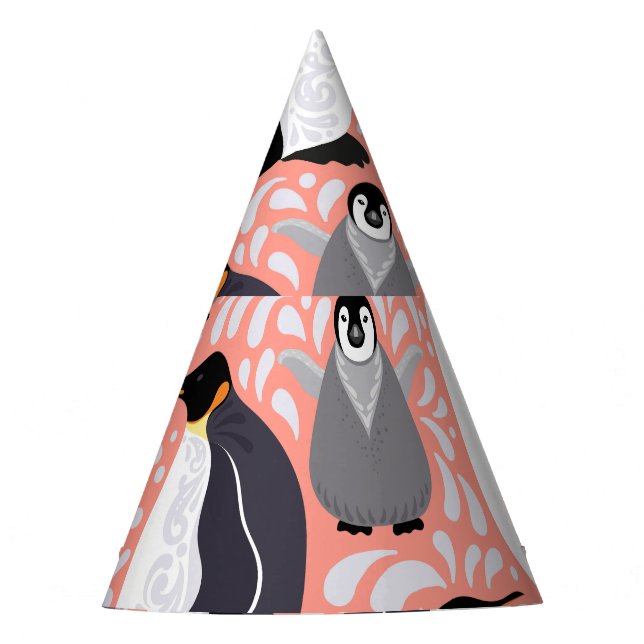 Kaiserpinguine, Sträucher, rosa dekoratives Muster Partyhütchen (Vorderseite)
