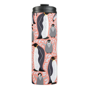 Kaiserpinguine und ihre Naben auf einem rosa Muste Thermosbecher