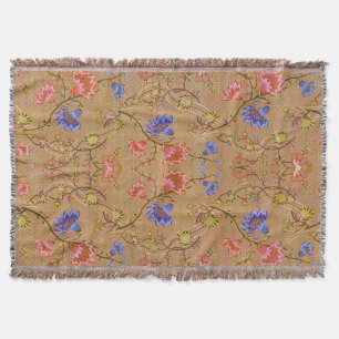 Kaiserrot und Gold verflochtene florale Seidenkuns Decke