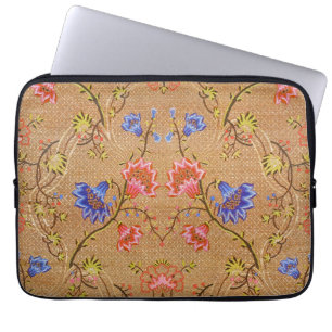 Kaiserrot und Gold verflochtene florale Seidenkuns Laptopschutzhülle