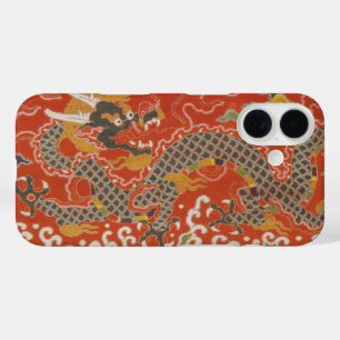 Kaiserrot und schwarzes Drachen-Seidenmuster iPhone 16 Hülle