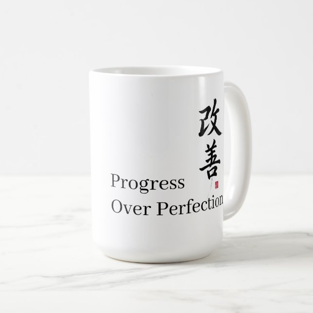 Kaizen: Progress Over Perfection Kaffeetasse (VorderseiteRechts)