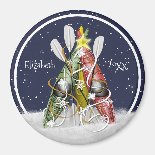 Kajak Weihnachtsbaum Winterkayaking Paddeln Magnet (Vorne)