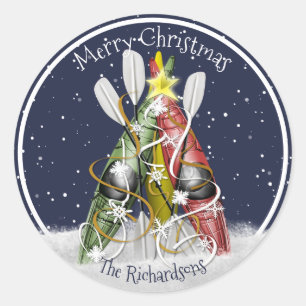 Kajak Weihnachtsbaum Winterzeit Kajak Paddeln Runder Aufkleber