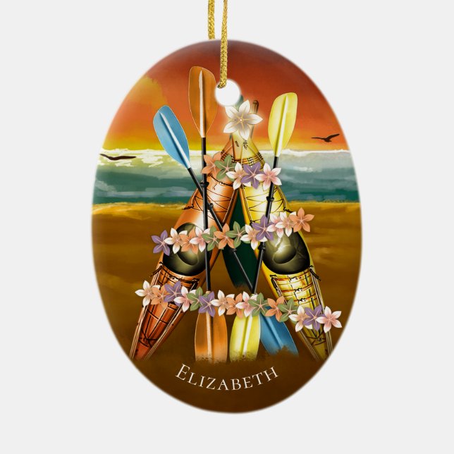 Kajakschmuck mit Tropical Kayak Weihnachtsbaum Keramik Ornament (Hinten)