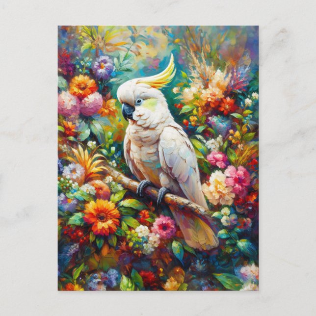 Kakadu mit farbenfrohen Blume Postkarte (Vorderseite)