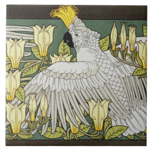 Kakadus, Magnolie und weiße Mäuse Jugendstil Fliese