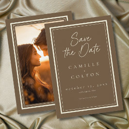 Kakao-Braun-Minimalist-Frame-Hochzeitsfoto Save The Date