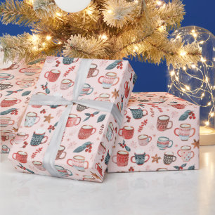 Kakao Cups & Christmas Whimsy: Rosa festliche Freu Geschenkpapier