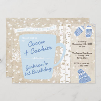 Kakao und Cookies Rustikaler Wald Junge Geburtstag Einladung