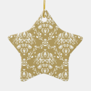 Kakao und Creme Damask Keramik Ornament