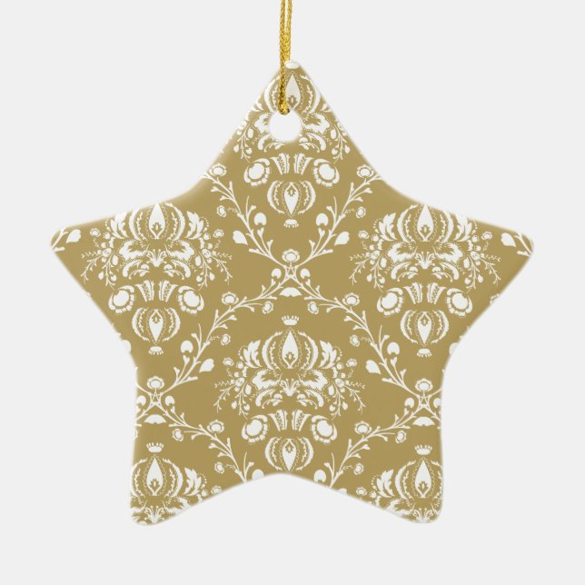 Kakao und Creme Damask Keramik Ornament (Vorne)