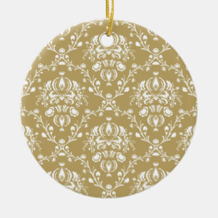 Kakao und Creme Damask Keramik Ornament