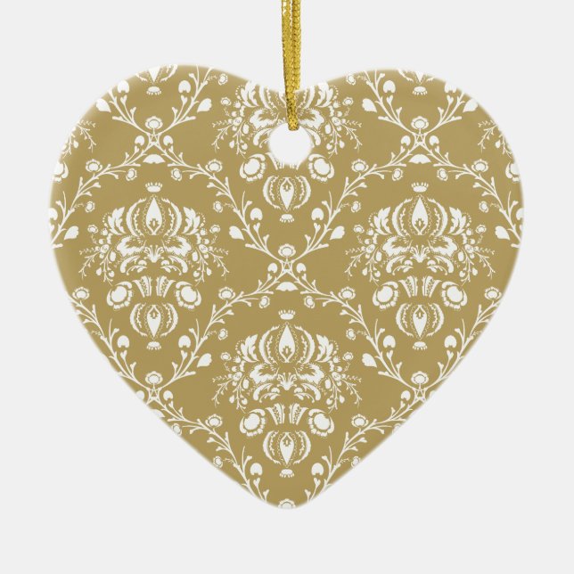 Kakao und Creme Damask Keramik Ornament (Vorne)