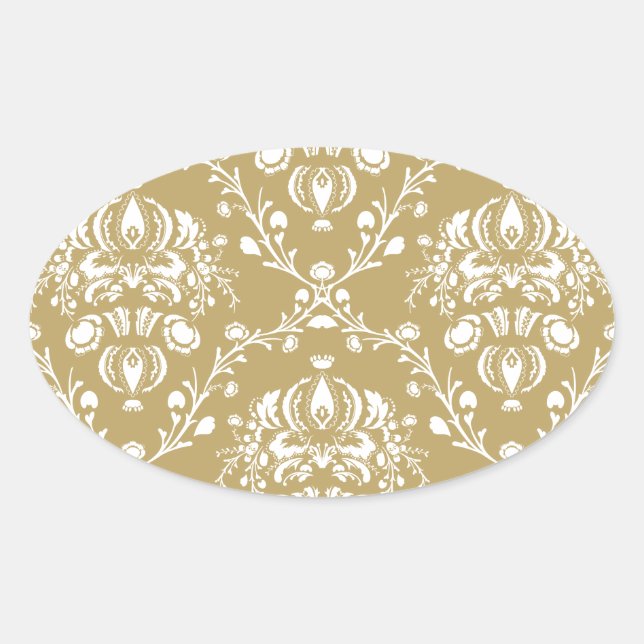 Kakao und Creme Damask Ovaler Aufkleber (Vorderseite)