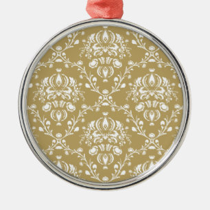 Kakao und Creme Damask Silbernes Ornament