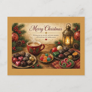 Kakao und Weihnachtspralinen Postkarte