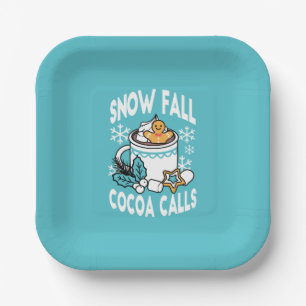 Kakao und Wintergarten - Schneefall-Kakaoanrufe Pappteller