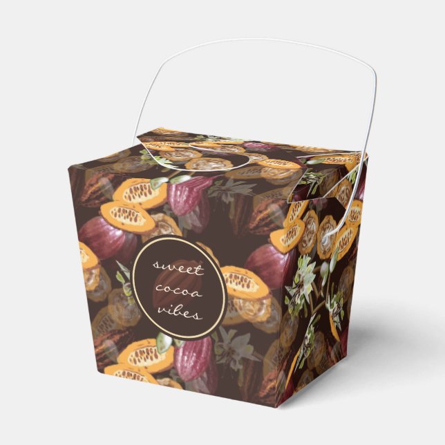 Kakaobohnen und Blume, Schokoladenmuster Geschenkschachtel (Vorderseite)