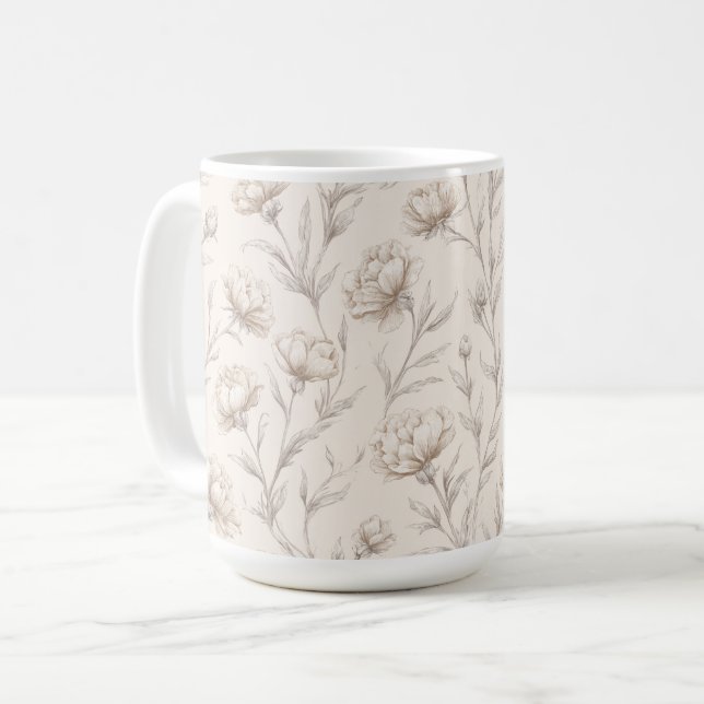 Kakaobraune Creme Blumen Kaffeetasse (Vorderseite Links)