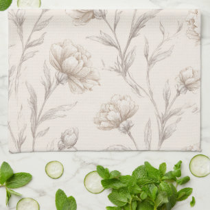 Kakaobraune Creme Floral Geschirrtuch