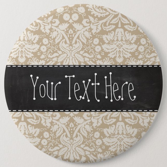 Kakifarbiger Damast; Vintager Tafelblick Button (Vorderseite)