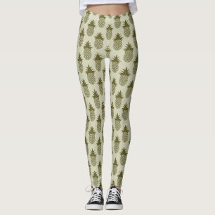 Kakifarbiges Ananas-Muster Leggings