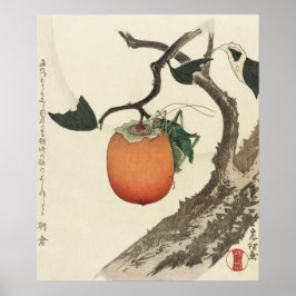Kakifrucht mit Grasshopper von Hokusai Poster