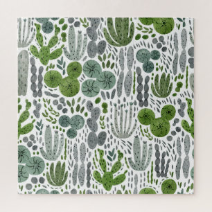 Kakteen Aquarell Handgemaltes Muster Puzzle