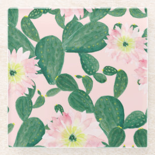 Kakteen Blume: Aquarellmalerei Glasuntersetzer
