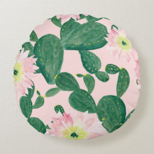 Kakteen Blume: Aquarellmalerei Rundes Kissen