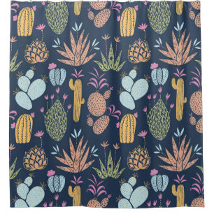 Kakteen Charm: farbenfrohe Vintage Blume Duschvorhang