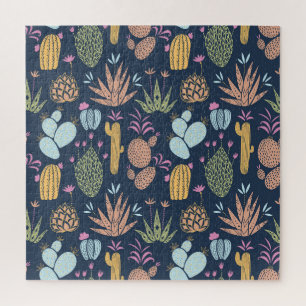 Kakteen Charm: farbenfrohe Vintage Blume Puzzle