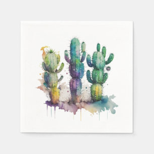 Kakteen-Design mit bunten Spritzern Serviette